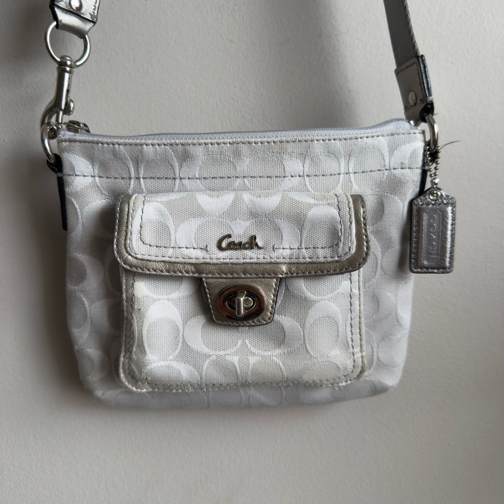 Coach Signature Mini Crossbody Bag (Silver/White Monogram) - Picture 2 of 7